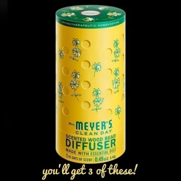3 Mrs. Meyer's Clean Day Honeysuckle Scented Wood Bead Diffuser Air Fresheners‎