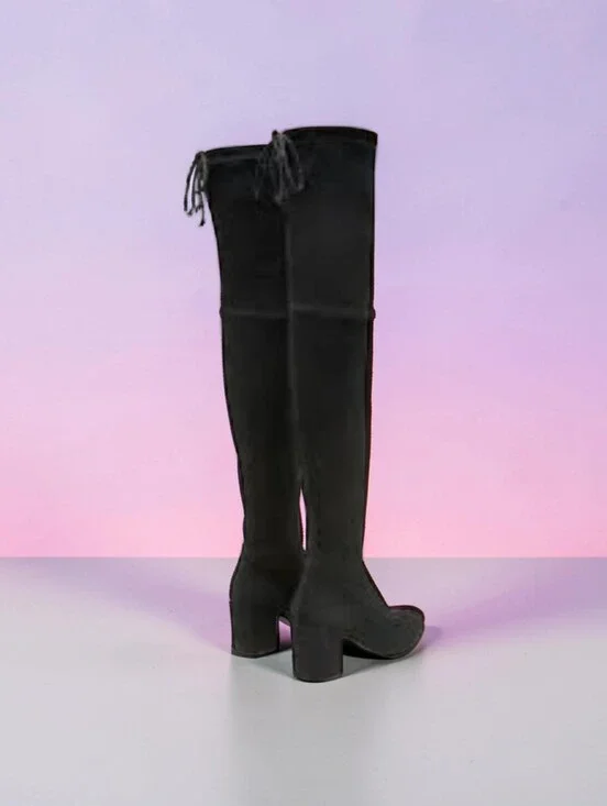 Customer Return Size 7 Stuart Weitzman Black Over-the-Knee Heeled Boots