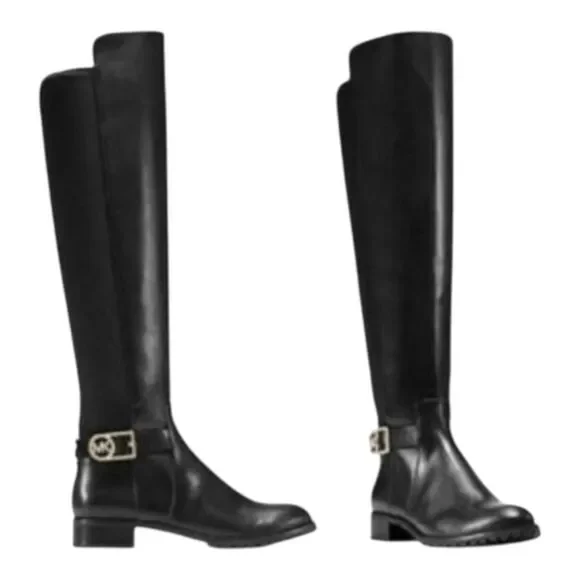 MICHAEL KORS Bryce Black Panel Leather Over The Knee Boot Size 8.5M