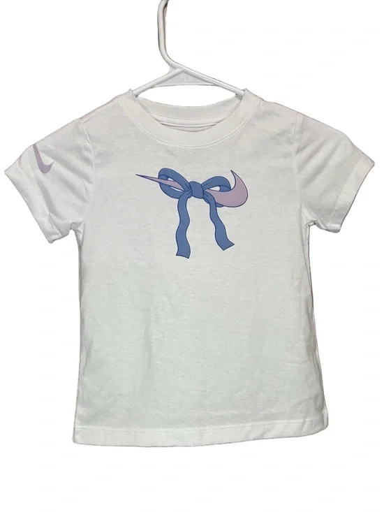 Children's White Nike Tee with Blue & Lavender Bow Graphic