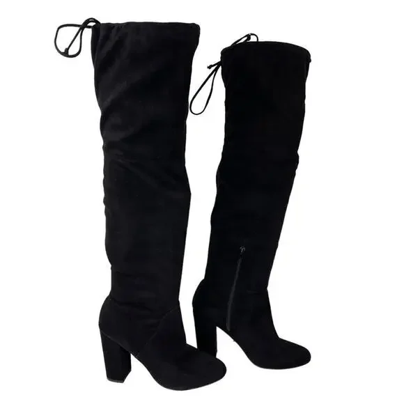 Anthropologie x Faryl Robin Sofia Vegan Suede Knee-High Black Heeled Boot 9