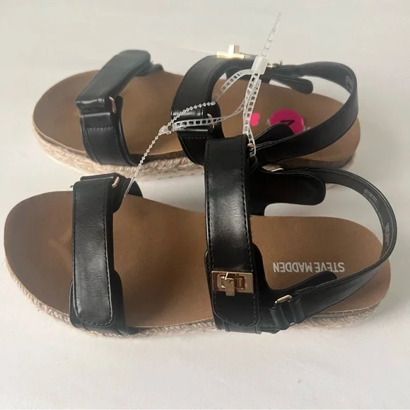 Steve Madden Big Girl’s Black Classy  Sandals with Adjustable Straps Size 4 NWOT