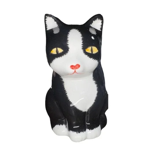 Ceramic Cat  Toothbrush‎ Holder Black & White Tuxedo. 6