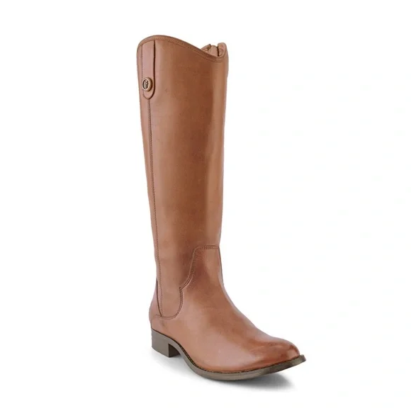 FRYE Leather Tall Boots in Cognac Brown, Western Inside Zip Size 5M NEW