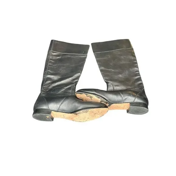 J.Crew Black Casual Basic Leather Almond Toe Knee High Boots‎ Size 10 1/2