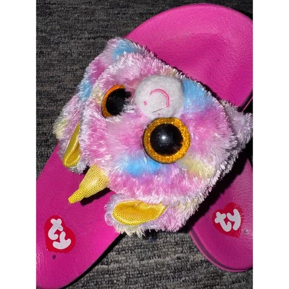 Ty Beanie Boos Heather the Cat Pink Plush Slide Sandals Girls Size 4-5