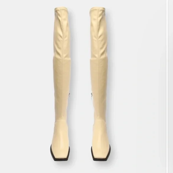 Schutz Gully Up Eggshell Napa Leather‎ Thigh High Boots Sz. 9.5