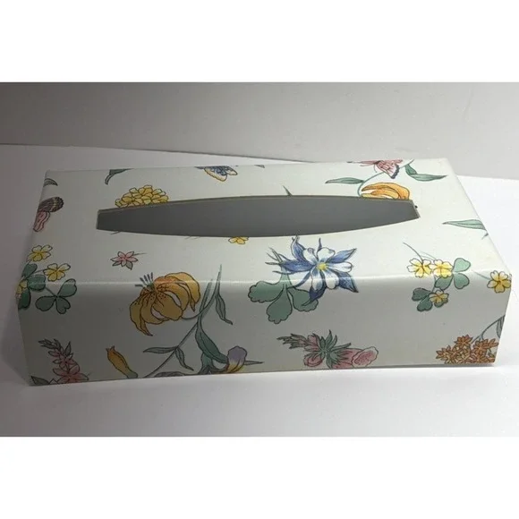 Vintage Rectangle Plastic Tissue Box Cover Flower Floral Cottagecore Grannycore