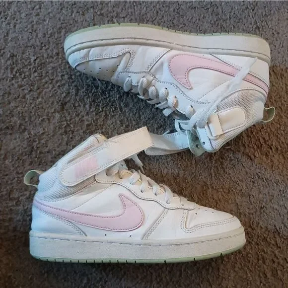 Nike Court Borough Mid 2 (GS) Girls White/Pink CD7782 111 Size 5Y PRE-OWNED