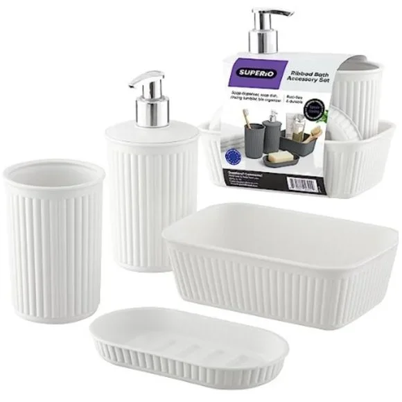 4 pc - Plastic Bathroom Accessory Set (White Smoke)