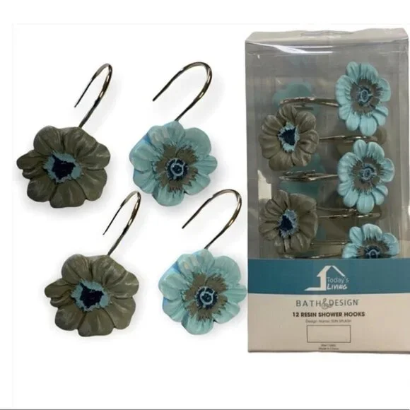 Today’s Living Shower Hooks Resin Sun Splash Collection Blue Clay-Grey Set of 12