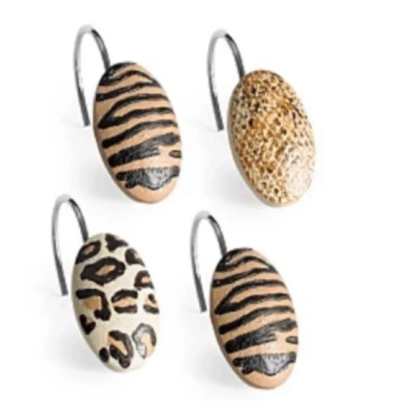 Animal Print Shower Hooks Set of 12 Resin Hooks Gazelle Leopard Multicol…