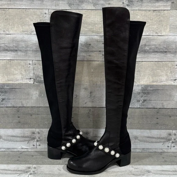 STUART WEITZMAN Portia Studded Over Knee Boots - Black - Size - 7.5B