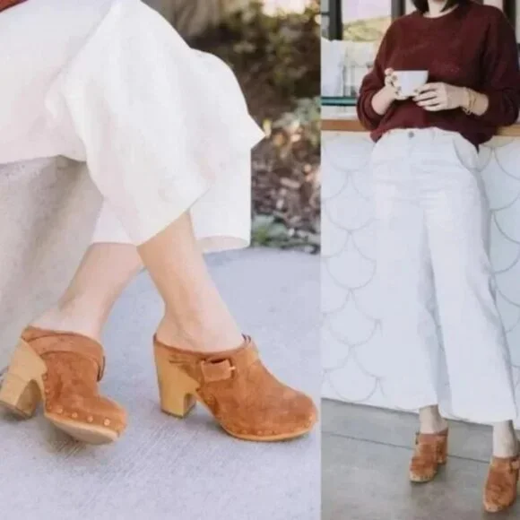 VERONICA BEARD DACEY Buckle Clogs MULE PLATFORM SUEDE PECAN Size 9.5 GUC!
