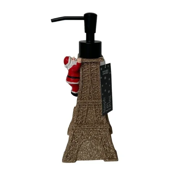 NEW Lux Living Gold Glitter Santa Eiffel Tower Paris Christmas Soap Dispenser 8