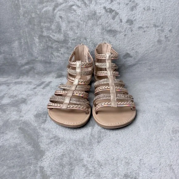 Kelly & Katie Gia Gladiator Sandals Girls Size 3 Rose Gold Sparkly Rhinestone