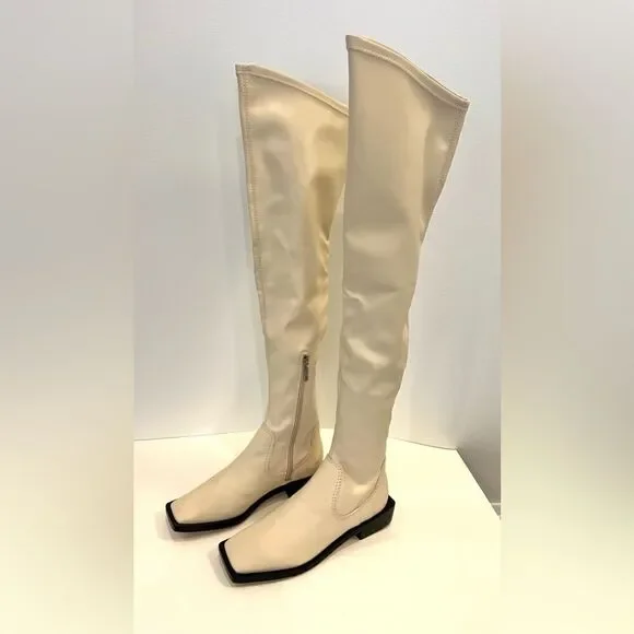 Schutz Guily Up Stretch Napa Leather Over the Knee‎ Boots in Eggshell 5, NWOB