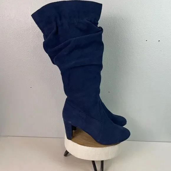 Hot in Hollywood Blue Leather Over the Knee Slouchy Boots Size 8W EUC