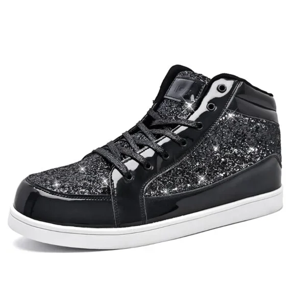 NEW (7.5 M'S / 9 WM'S) BLACK CRAZILY-SPARKLY High Tops with White Soles