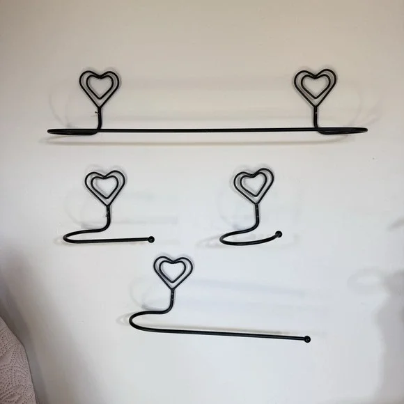 Vintage Towel‎ Bar Hand Towel Rack Metal Hearts Wall Hang Mounted Set Of 4