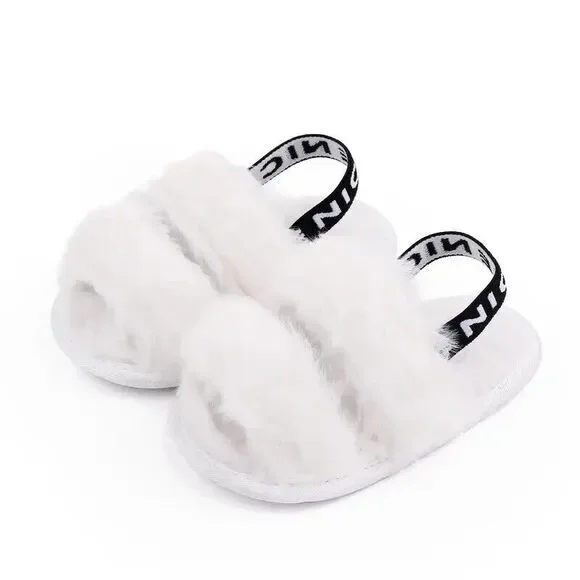 Baby Infant Girls Sandals‎ White Fur Absolutely Adorable Size 5