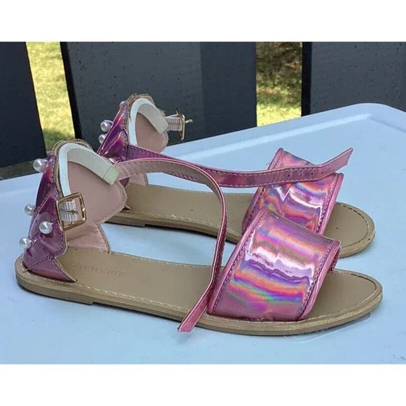 crewcuts girls pink sandals Pearls Shell Back Design Big Girls Sz 1 j cr…