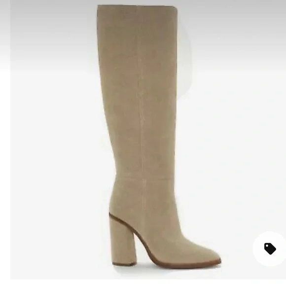 Vince Camuto Dameera Beige Suede Leather Block Heel Pull On Boot 6 M New WOT