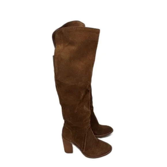 Vince Camuto Brown Suede Over the Knee Boots Stacked Heel‎ Womens 8.5M