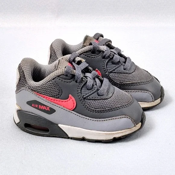 Nike Air Max 90‎ Sneakers Toddler Baby Size 4C Gray Pink Athletic Lace Up Shoes