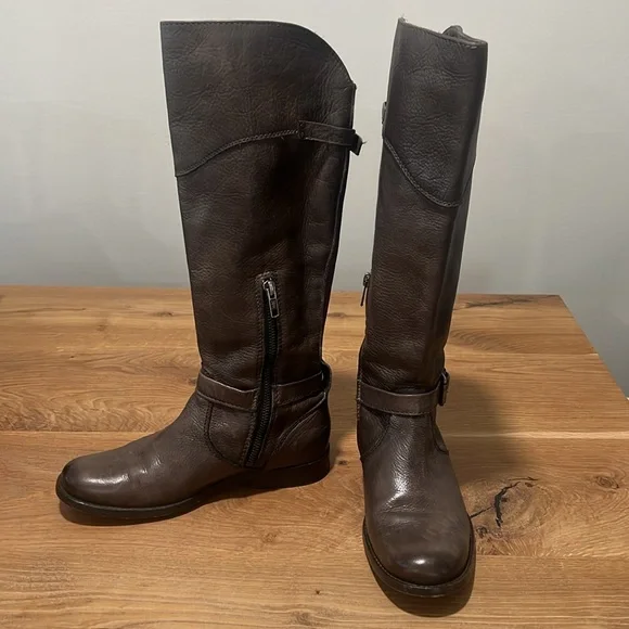 Frye Phillip Brown Leather Tall Western Riding Boots 3476847 Block Heel Size 6B