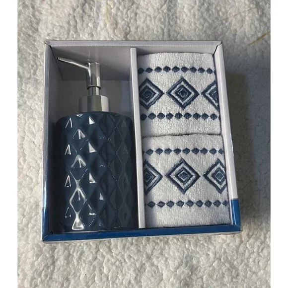 Elevate Your Bathroom: Sleek Lotion Pump & Finger Towels Set