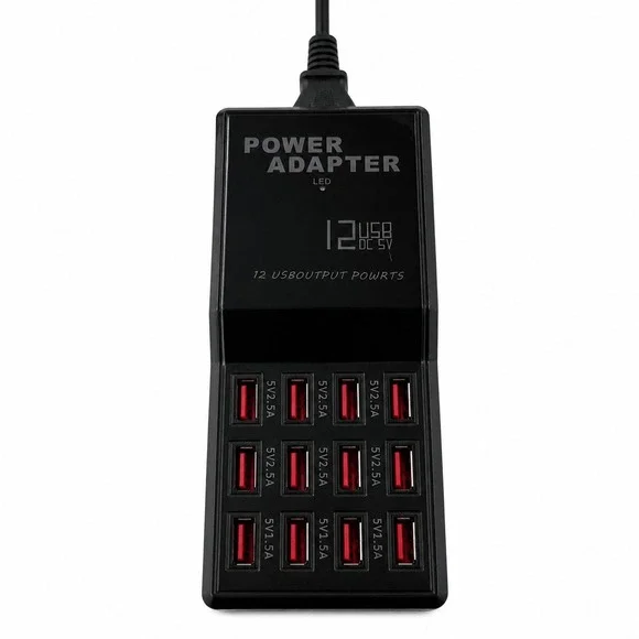 12 Port USB Charging Station Multi Port Power Adapter Hub W-858 Black