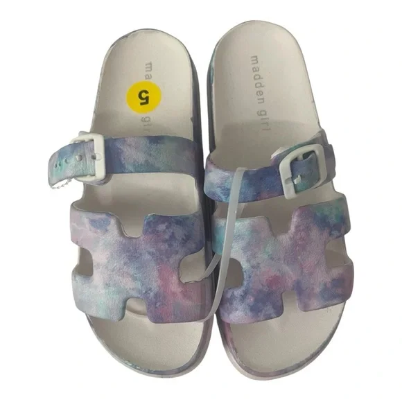 Madden Girl Blue and‎ Purple Watercolor Slide Sandals, Brand New