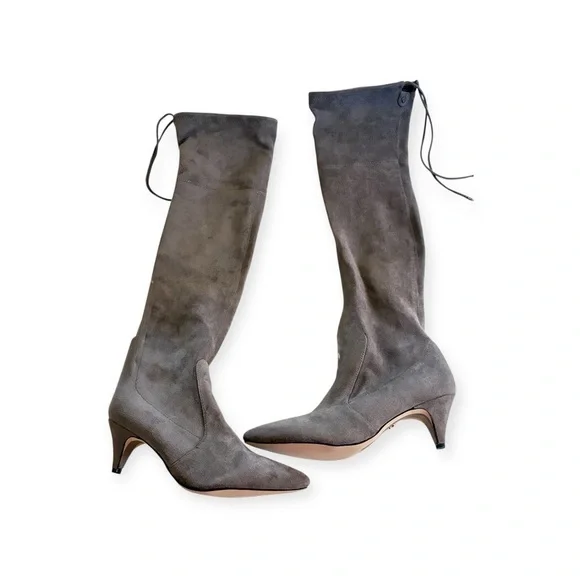 Sam Edleman Kristie Pointed Toe Kitten Heel Taupe Over The Knee Boots Size 8