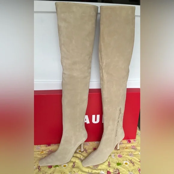 STAUD Cami Over The Knee Suede Stiletto Heel Boots Taupe Size EU 38.5 = 8.5 NIB