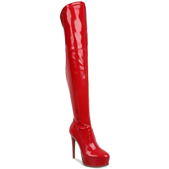 NWB Thalia Sodi Silena Over-The-Knee Platform Fire Engine Red Boots size 10