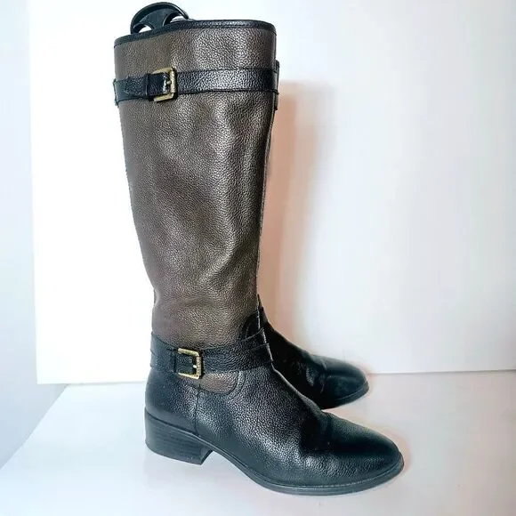 90s Lauren Ralph Lauren Mariella Pebbled Leather Two Tone Riding Boots Size 8