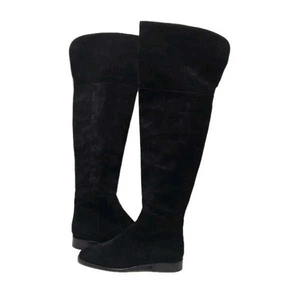 J Crew Over The Knee Riding Boots 7.5 Black Suede Leather Cuff Tall K2741 Witchy