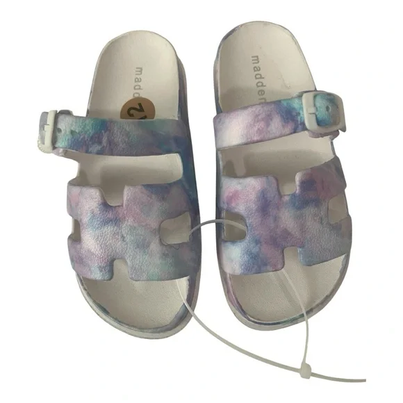 Madden Girl Blue and Purple Casual Sandals with Watercolor Strap, Brand New