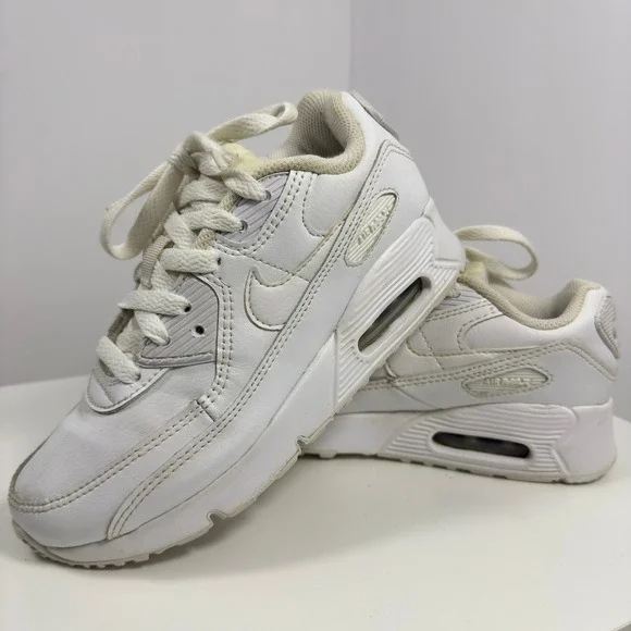 Nike Air Max 90 LTR Preschool Kids Size 2Y Triple White Sneakers CD6867-100
