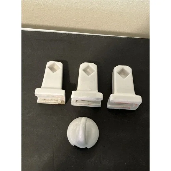 Vintage  White Ceramic Porcelain Bathroom Fixture Lot Towel Bar Posts Robe Hook