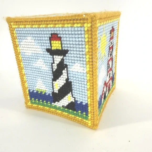 Vintage Lighthouse‎ Plastic Canvas Tissue Box Cover Cross Stitch Embroider