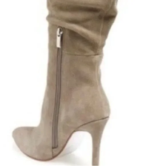 Chinese Laundry Size 8 Over the Knee Gray Suede Heeled Boots