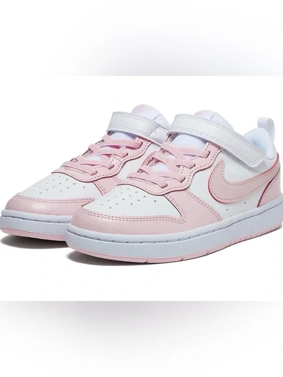 Nike Court Borough Low Recraft 3Y Little Kids White and Pink With Velcro Strap!
