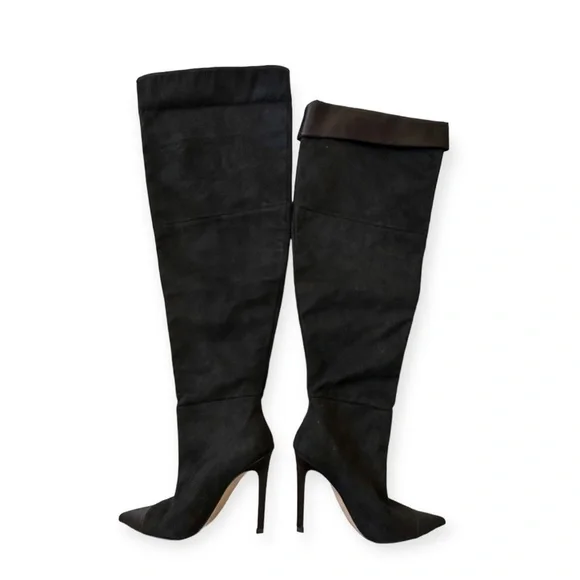 Good American Black Suede Thigh High Boots