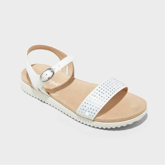 Cat &‎ Jack White Rhinestone Sandals Girls Size 5 Ankle Strap NWOT