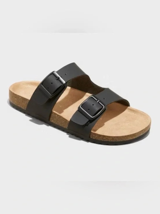 Cat & Jack Black Double Buckle Cork Footbed Sandal Black Size 13 Little Girl NWT