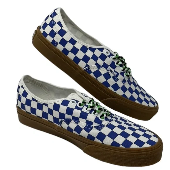 VANS Authentic Shoe Men's Check Sneaker Skate Low Canvas Blue White VN0009PVY6Z