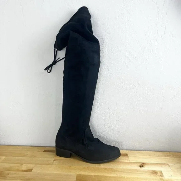Charles David Over the Knee Boot Black‎ Gammon Stretch Round Toe Tie Size 6