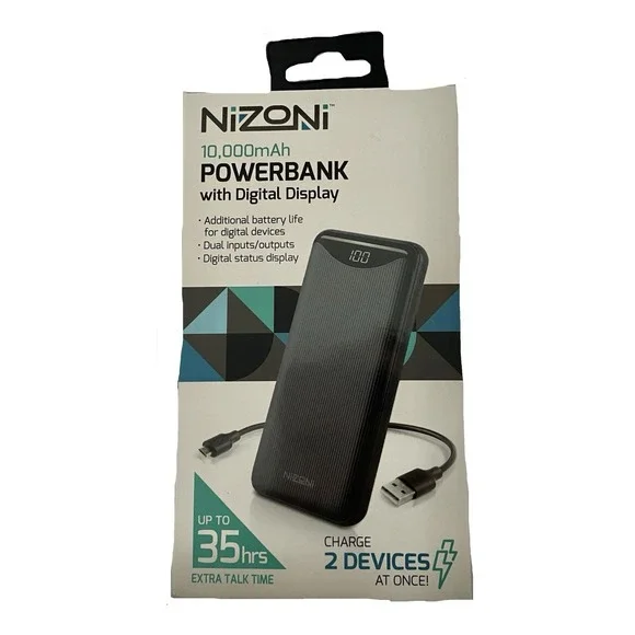 NiZONi 10000mAh Power‎ Bank Portable Charger with Digital Display Dual Output
